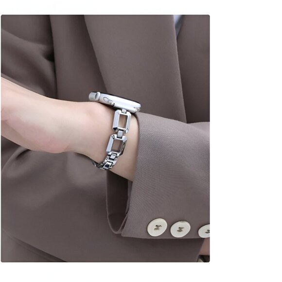 Apple Watch Band Adjustable Square Stylish Strap Silver Stainless Chain - Picture 6 of 8